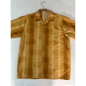 Vintage Southpole Mens XL Gold Skyline Graffiti Print Button Down Shirt Y2K
